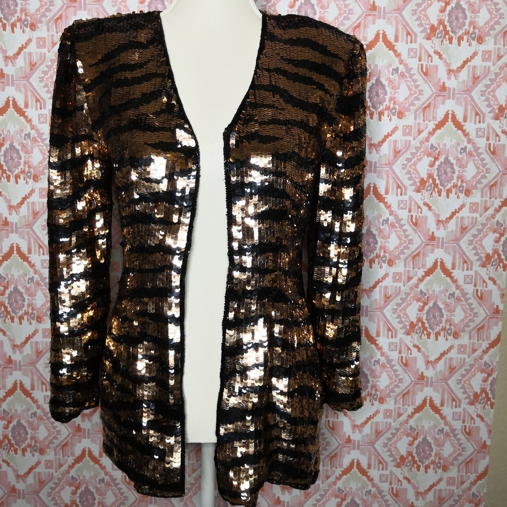 Vintage Small Sequin Tiger Striped Cardigan - Picture 1 of 8